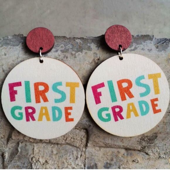 First Grade Earrings 1st Fun Teacher Back School 2 Drop Dangle Student Gift OC - Picture 3 of 5